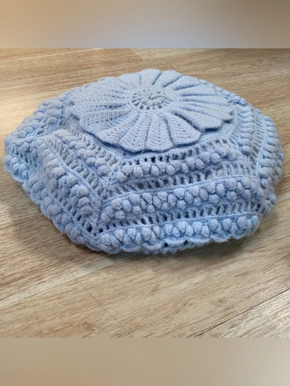 Vintage Handmade Throw Pillow Light Blue Approx 13 X 13 Inch Round Hexagon Shape